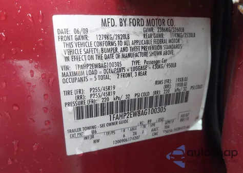 2010 Ford Taurus Sel from USA, damaged, VIN 1FAHP2EW8AG100305
